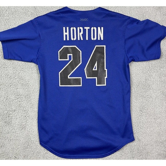 Storm‎ Bowling Uniform Baseball Button Up Jersey Blue Majestic #24 Size S - Picture 2 of 8